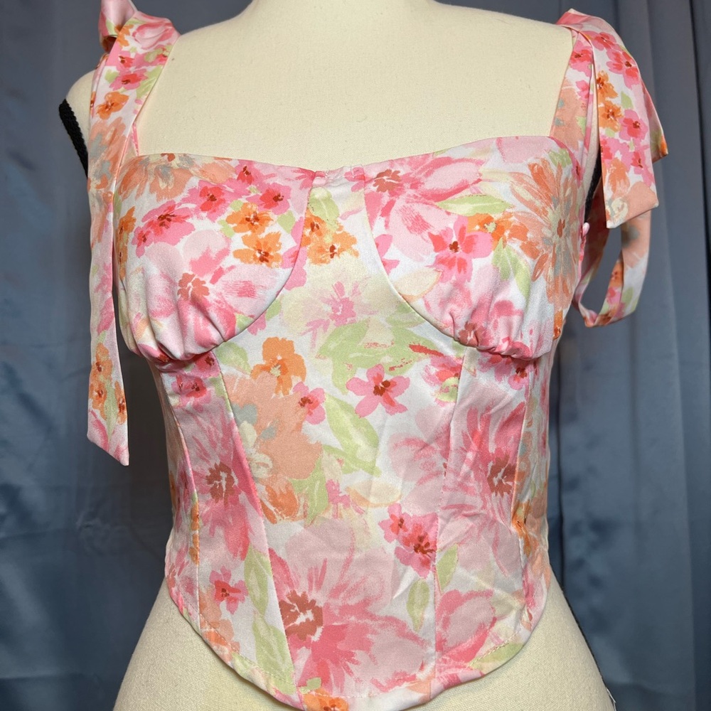 SHEIN‎ Pink and White Ruched Top